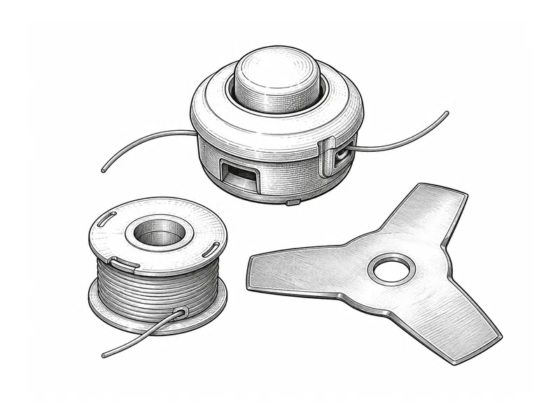Technische Illustration zum Themenbereich Trimmerfaden / Mähköpfe