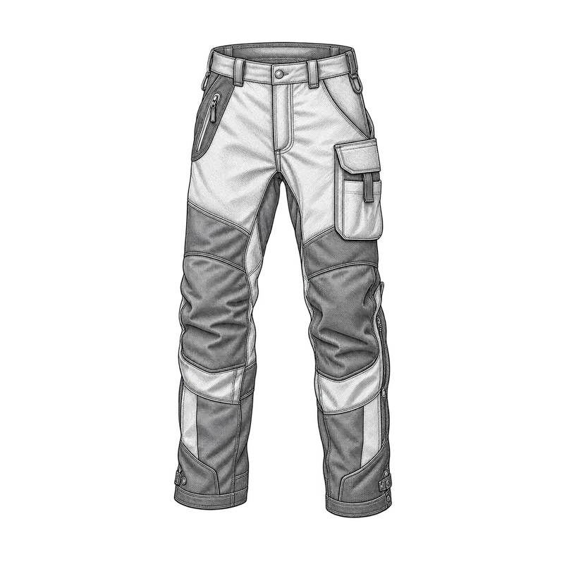 Technische Strichzeichnung zum Bauteiltyp: Schnittschutzhose "Forest Jack", Gr. 56 (XL), schwarz/rot, bis 20 m/s,